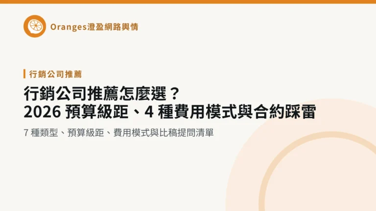 行銷公司推薦怎麼選？2026 預算級距、4 種費用模式與合約踩雷，澄盈網路輿情文章封面