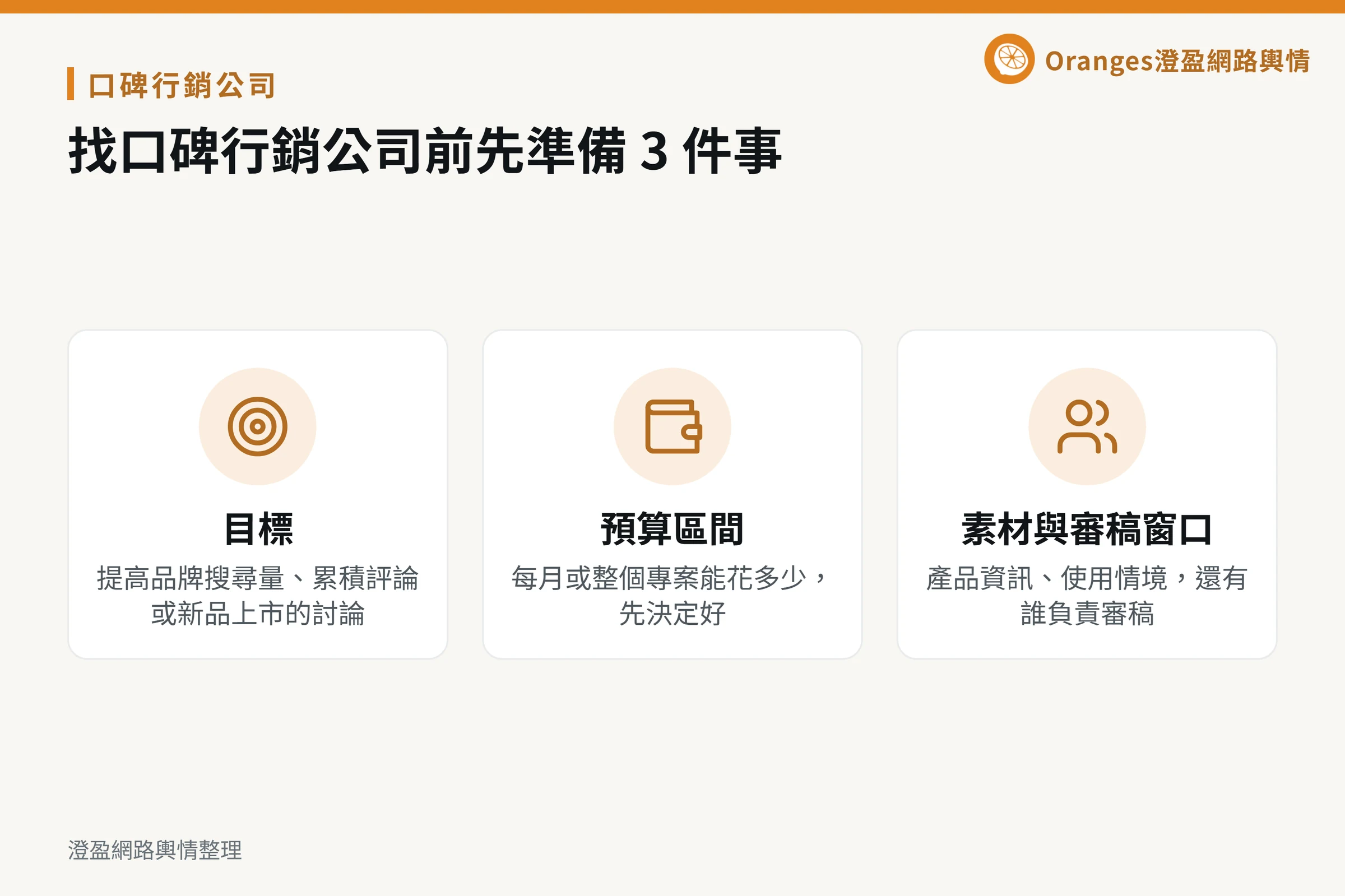 找口碑行銷公司前先準備 3 件事:目標、預算區間、素材與審稿窗口